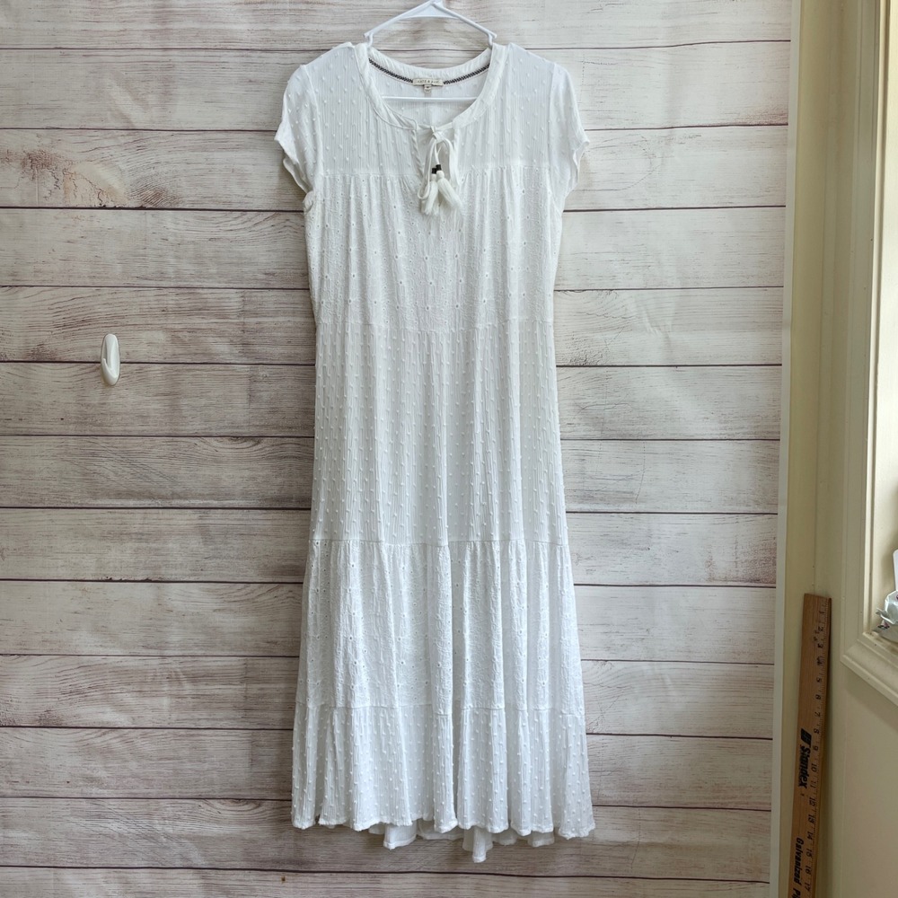 KATE & SAM SOFT AND FLOWY TIERED PRAIRIE MAXI DRESS IN WHITE
